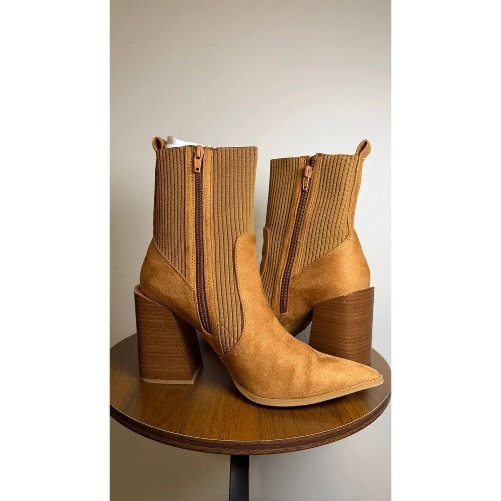 Wild Pair Trinityy Knit Pointed Toe Dress Booties Brown 8.5M Pull‑On NWB $79.90 - Picture 2 of 8